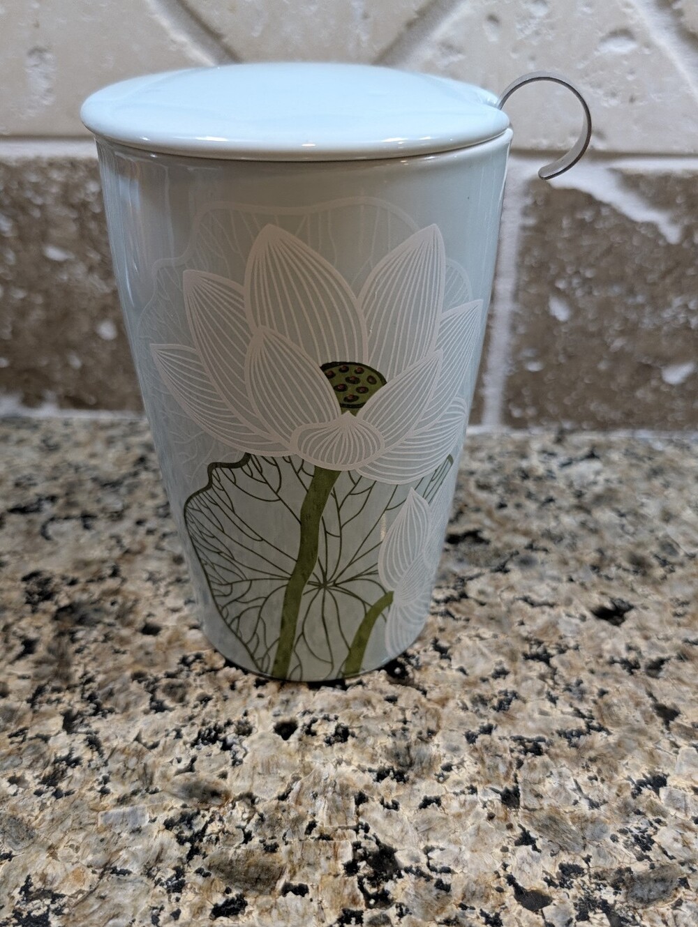 Tea Forte Lotus Ceramic Hot Tea Maker Mug with Infuser & Lid